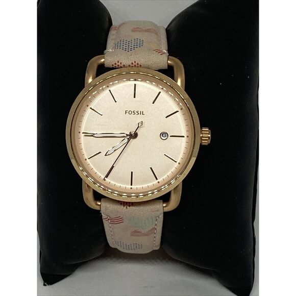 Fossil The Commuter ES4333 Women Leather Analog RoseGold Dial Quartz Watch XR567 - Picture 1 of 12